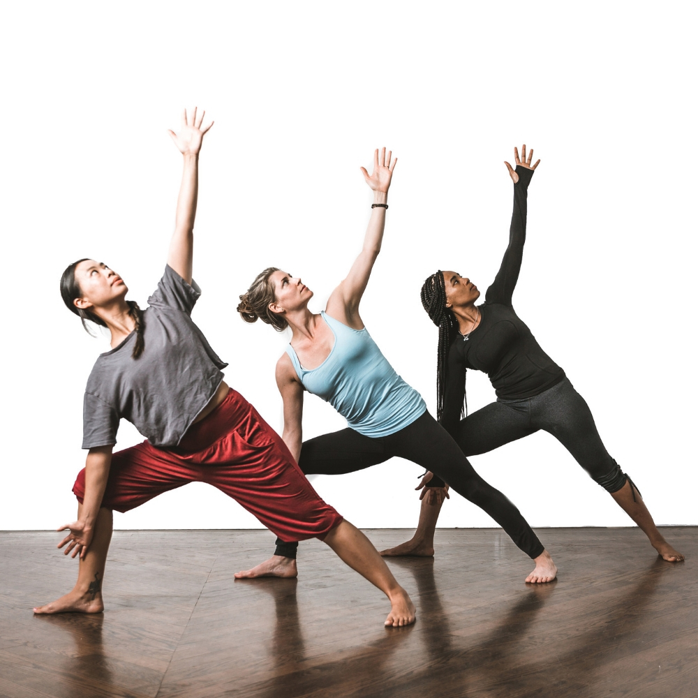 3 people in side angle pose